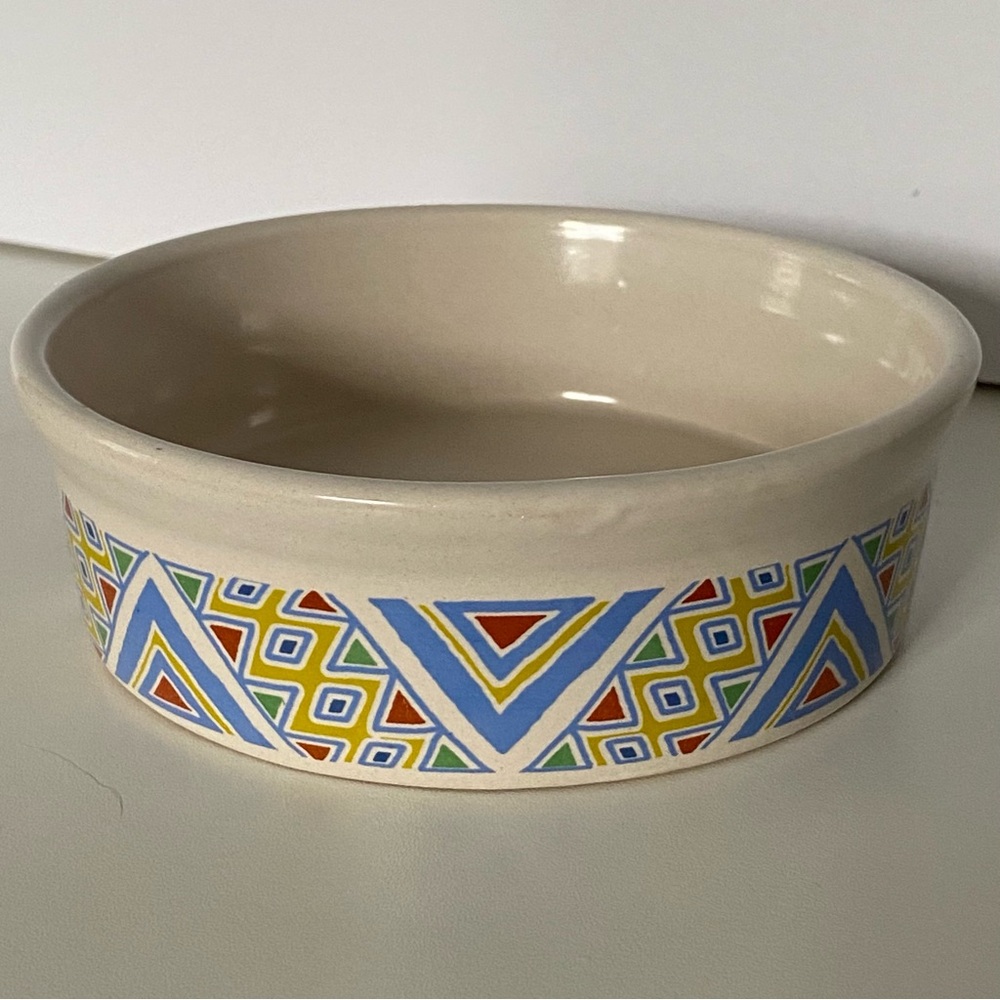 Ceramic Pet Bowl Cat Small Dog 5” Ceramic Aztec Santa Fe Colorful Geometric EUC